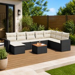 Outdoor Sectional Sofa Set 9 Piece Garden Furniture Black Poly Rattan with