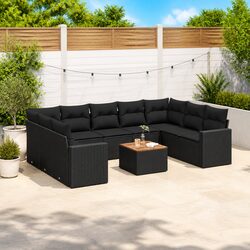 Outdoor Sectional Sofa Set 10 Piece Garden Furniture Black Poly Rattan Modular