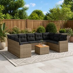 Outdoor Sectional Sofa Set 10 Piece Garden Furniture Grey Poly Rattan with