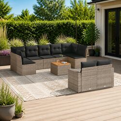 Outdoor Sectional Sofa Set 10 Piece Garden Furniture Grey Poly Rattan with