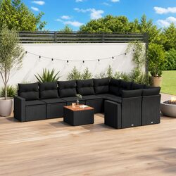 Outdoor Sectional Sofa Set 10 Piece Black Poly Rattan Garden Furniture Cushions