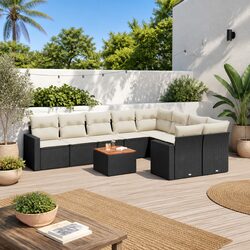 Outdoor Sectional Sofa Set 10 Piece Black Poly Rattan Garden Furniture with