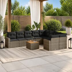 Outdoor Sectional Sofa Set 10 Piece Garden Furniture Grey Poly Rattan with