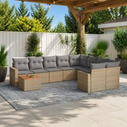 Outdoor Sectional Sofa Set 10 Piece Garden Furniture with Cushions Beige Modular