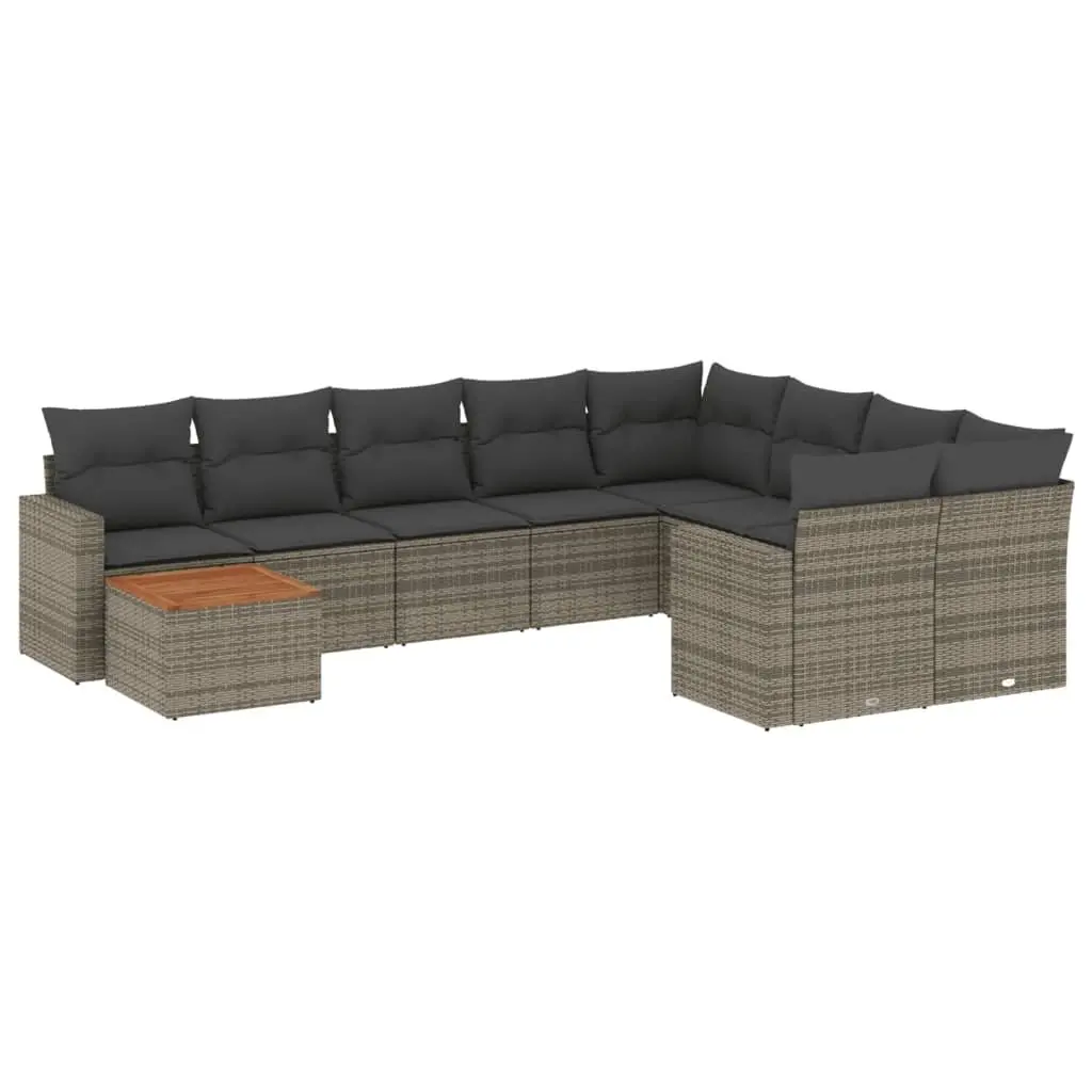 10 Piece Outdoor Garden Sectional Sofa Set Grey Poly Rattan with Cushions