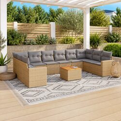 11 Piece Outdoor Garden Sectional Sofa Set with Cushions Beige Patio Furniture