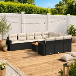 Outdoor Sectional Sofa Set 11 Piece Garden Furniture Black Poly Rattan with