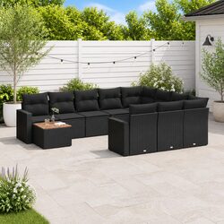 Outdoor Sectional Sofa Set 11 Piece Garden Furniture Black Poly Rattan Patio
