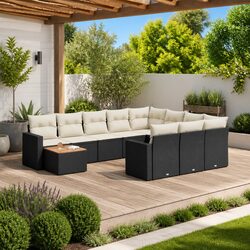 Outdoor Sectional Sofa Set 11 Piece Black Poly Rattan Garden Furniture Modular