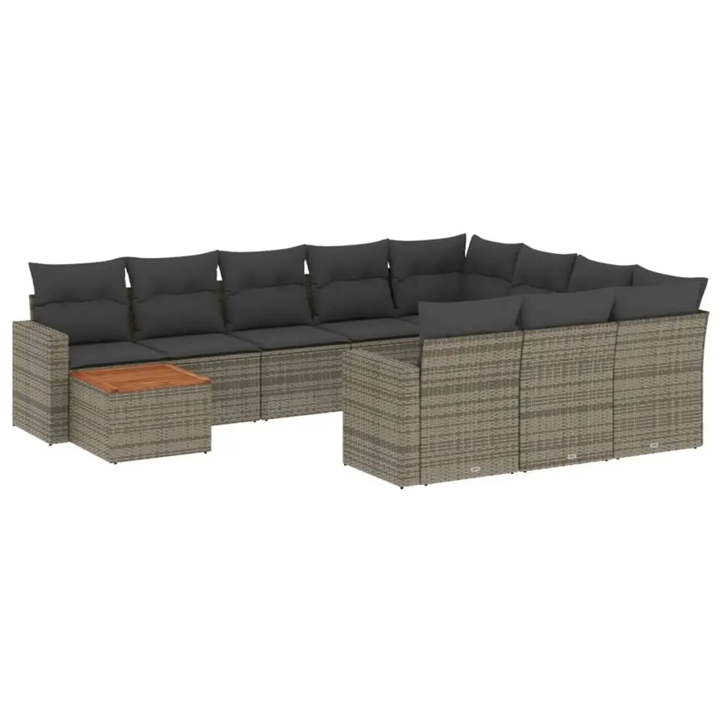 11-Piece Garden Sofa Set Grey Poly Rattan Outdoor Sectional Furniture Cushions