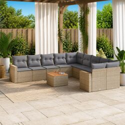 Outdoor Sectional Sofa Set 11 Piece Garden Furniture Beige Poly Rattan Modular