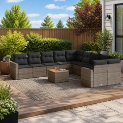 Outdoor Sectional Sofa Set 11 Piece Grey Poly Rattan Garden Furniture with