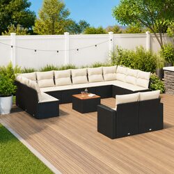 Outdoor Sectional Sofa Set 13 Piece Garden Furniture Black Poly Rattan Patio