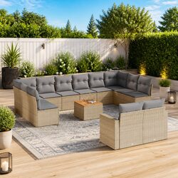 Outdoor Sectional Sofa Set 13 Piece Garden Furniture Beige Poly Rattan with