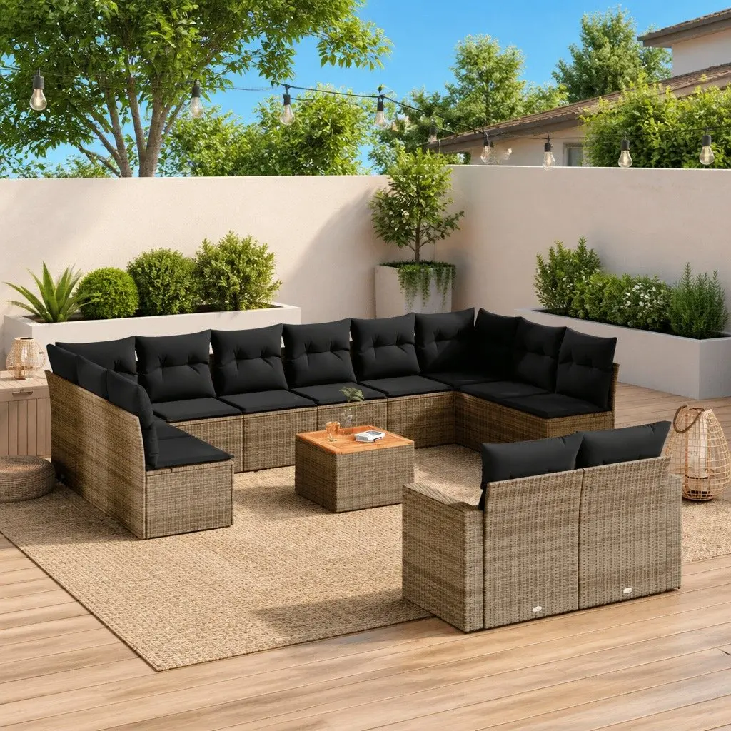 13 Piece Outdoor Garden Sectional Sofa Set Grey Poly Rattan Patio Furniture