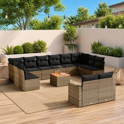 13 Piece Outdoor Garden Sectional Sofa Set Grey Poly Rattan Patio Furniture