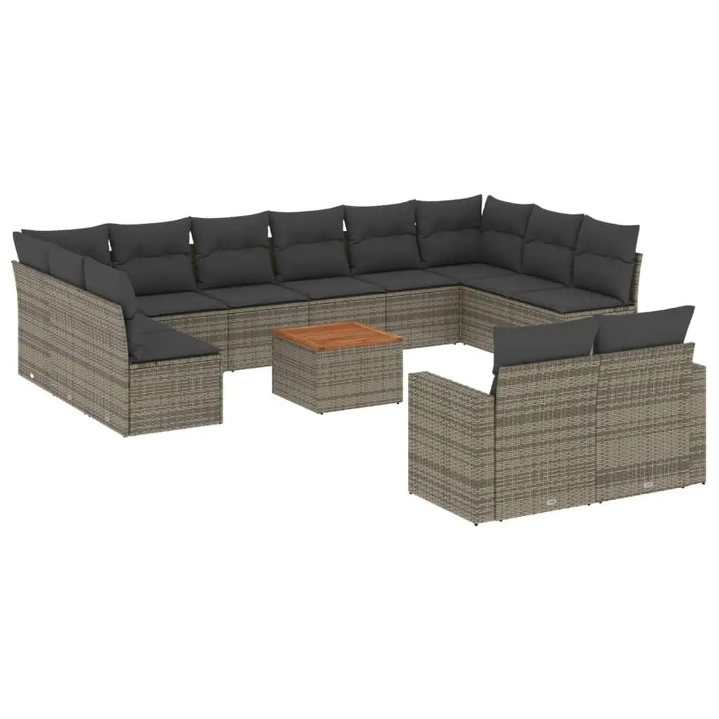 13 Piece Outdoor Garden Sectional Sofa Set Grey Poly Rattan Patio Furniture