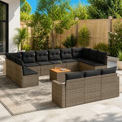 Outdoor Sectional Sofa Set 14 Piece Grey Poly Rattan Garden Furniture Patio
