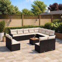 Outdoor Sectional Sofa Set 13 Piece Black Poly Rattan Garden Furniture with