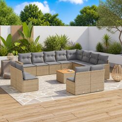 Outdoor Sectional Sofa Set 13 Piece Patio Garden Furniture Beige with Cushions