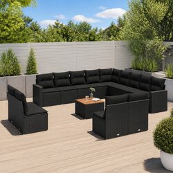 Outdoor Sectional Sofa Set 14 Piece Black Poly Rattan Garden Furniture with