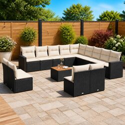 Outdoor Sectional Sofa Set 14 Piece Garden Furniture Black Poly Rattan Modular