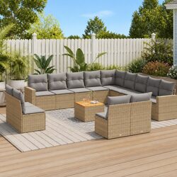 Outdoor Sectional Sofa Set 14 Piece Garden Furniture Beige Poly Rattan Modular