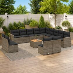 Outdoor Sectional Sofa Set 14 Piece Garden Furniture Grey Poly Rattan Modular