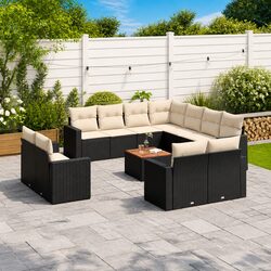 Outdoor Sectional Sofa Set 13 Piece Black Poly Rattan Garden Furniture with