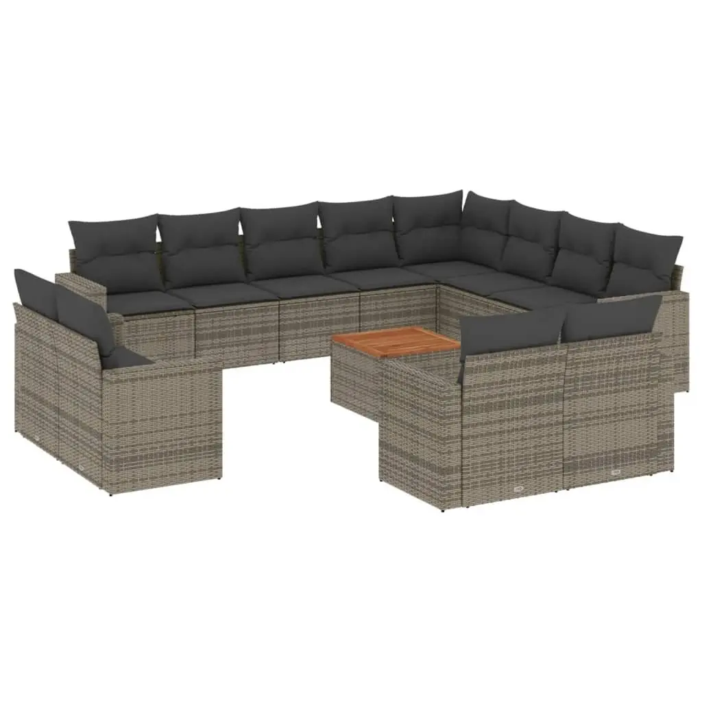 13 Piece Outdoor Sectional Sofa Set Grey PE Rattan with Acacia Wood Table Top