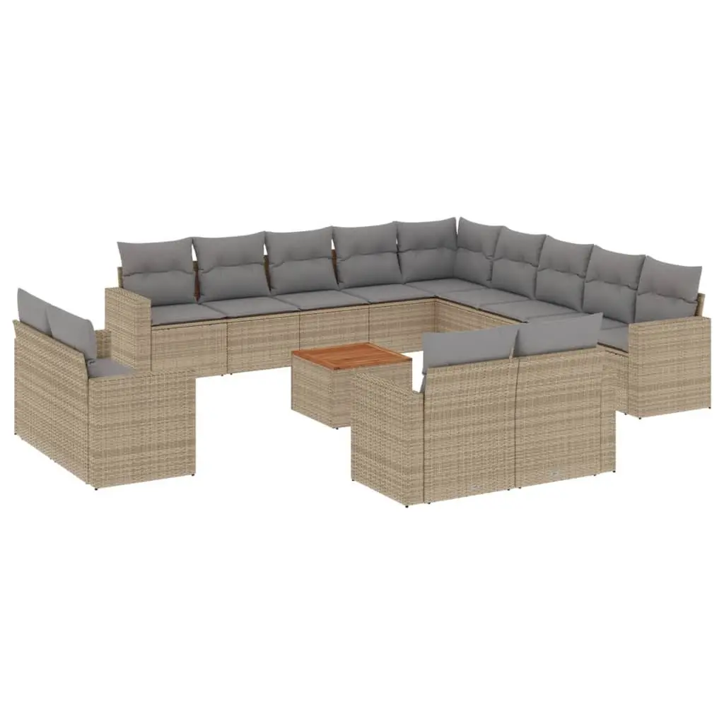 Outdoor Sectional Sofa Set 14 Piece Garden Furniture Beige Poly Rattan with