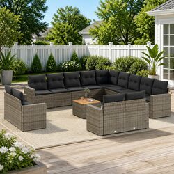 Outdoor Sectional Sofa Set 14 Piece Garden Furniture Grey Poly Rattan with