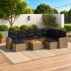 Outdoor Sectional Sofa Set 10 Piece Garden Furniture Grey Poly Rattan with