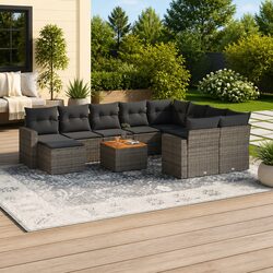 Outdoor Sectional Sofa Set 11 Piece Grey Poly Rattan Garden Furniture with