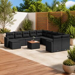 Outdoor Sectional Sofa Set 12 Piece Black Poly Rattan Garden Furniture with