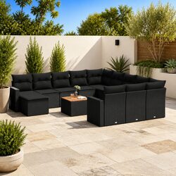 Outdoor Sectional Sofa Set 13 Piece Garden Furniture Black Poly Rattan with