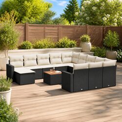 Outdoor Sectional Sofa Set 13 Piece Garden Furniture Black Poly Rattan with