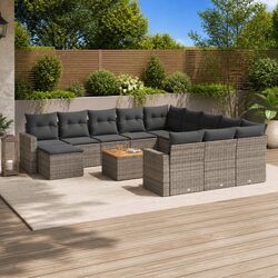 Outdoor Sectional Sofa Set 13 Piece Grey Poly Rattan Garden Furniture with