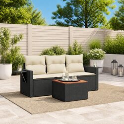 Outdoor Sectional Sofa Set 4 Piece Black Poly Rattan Garden Furniture with