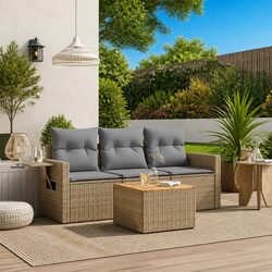 Outdoor Sectional Sofa Set 4 Piece Garden Furniture Beige Poly Rattan with