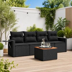 Outdoor Sectional Sofa Set 5 Piece Black Poly Rattan Garden Furniture with