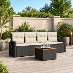 Outdoor Sectional Sofa Set 5 Piece Black Poly Rattan Garden Furniture with