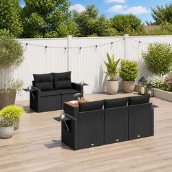Outdoor Sectional Sofa Set 6 Piece Black Poly Rattan Garden Furniture with
