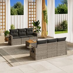 7 Piece Outdoor Garden Sofa Set Grey Poly Rattan Sectional Patio Furniture with