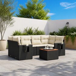 Outdoor Sectional Sofa Set 7 Piece Garden Furniture Black Poly Rattan with