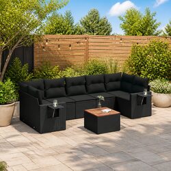 8 Piece Outdoor Sectional Sofa Set Black Poly Rattan Garden Patio Furniture