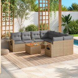 Outdoor Sectional Sofa Set 9 Piece Garden Furniture Beige Poly Rattan with