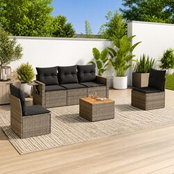 6 Piece Outdoor Garden Sofa Set with Cushions Grey Rattan Patio Furniture