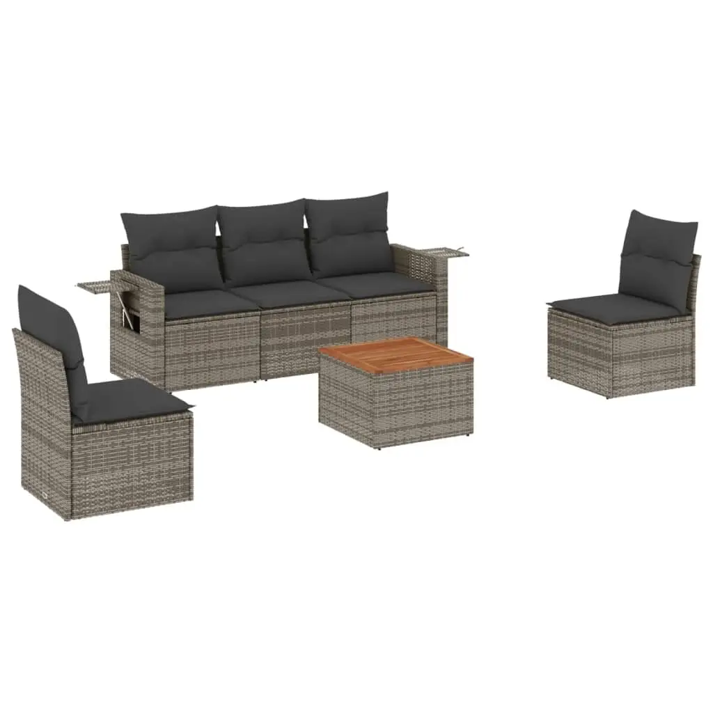 6 Piece Outdoor Garden Sofa Set with Cushions Grey Rattan Patio Furniture