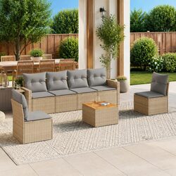 7 Piece Outdoor Sectional Sofa Set Garden Patio Furniture with Cushions Beige
